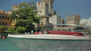 Speedboat at Sirmione Lake Garda stock footage